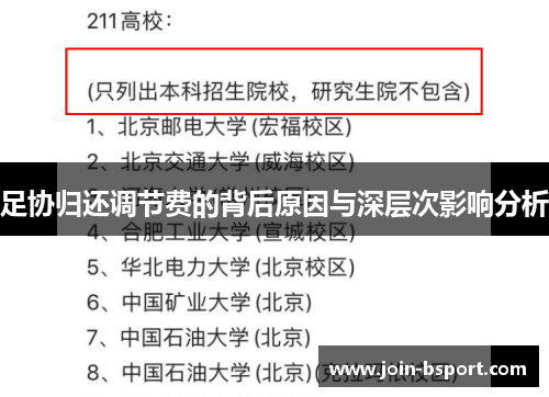 足协归还调节费的背后原因与深层次影响分析