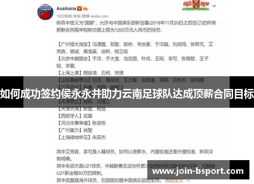 如何成功签约侯永永并助力云南足球队达成顶薪合同目标
